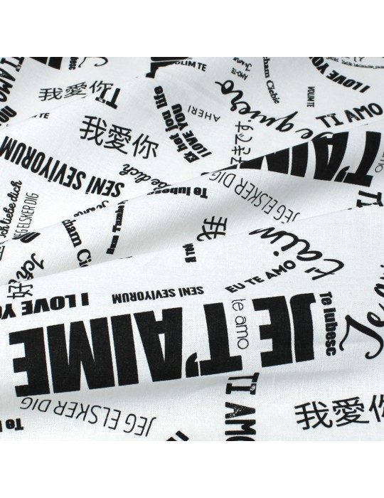 Coupon coton imprimé je t'aime 300 x 150 cm blanc