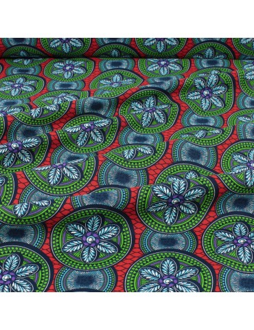 Coupon coton patchwork africain floral 50 x 50 cm rouge