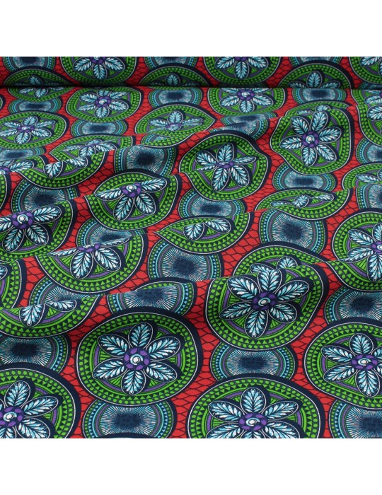 Coupon coton patchwork africain floral 50 x 50 cm rouge