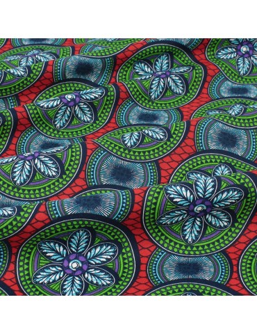 Coupon coton patchwork africain floral 50 x 50 cm rouge