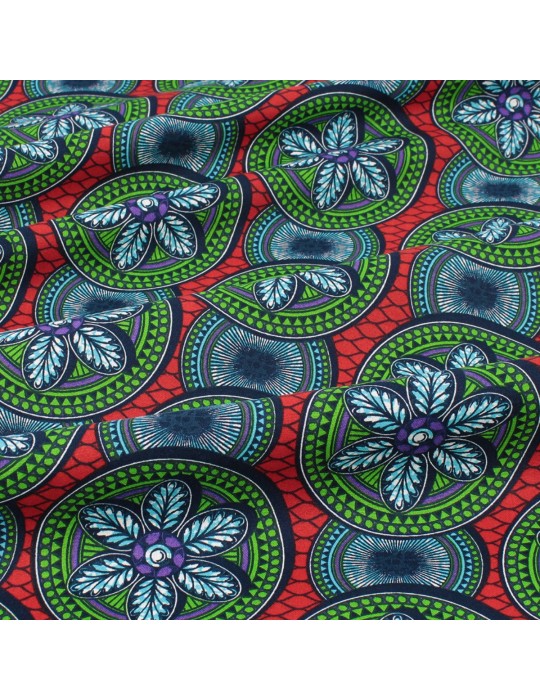 Coupon coton patchwork africain floral 50 x 50 cm rouge