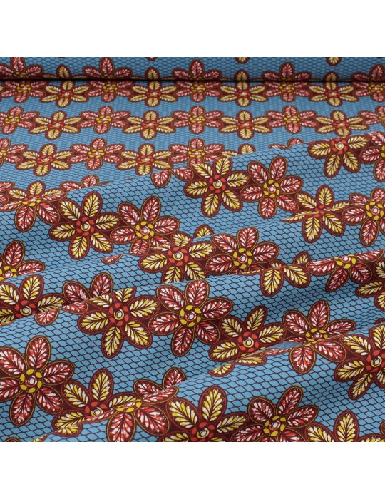 Coupon coton patchwork africain floral 50 x 50 cm bleu