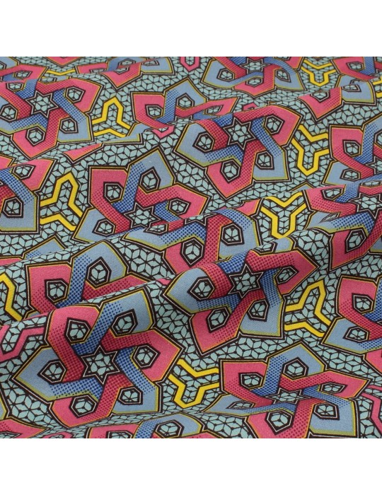 Tissu coton imprimé africain géométrique bleu clair