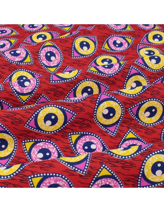 Coupon coton imprimé africain yeux 50 x 150 cm rouge