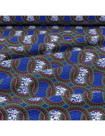 Coupon coton imprimé africain géométrique 50 x 150 cm bleu foncé