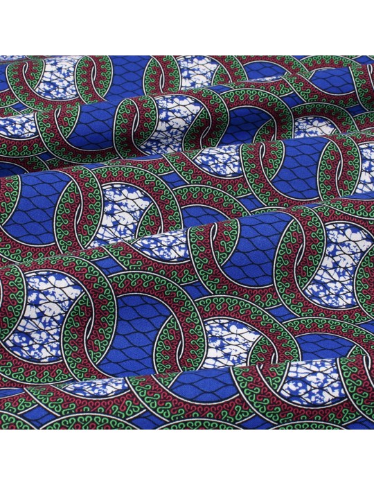 Coupon coton imprimé africain géométrique 50 x 150 cm bleu foncé