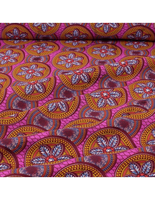 Coupon coton imprimé africain floral 50 x 150 cm fuchsia