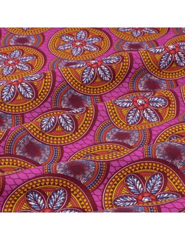 Coupon coton imprimé africain floral 50 x 150 cm fuchsia