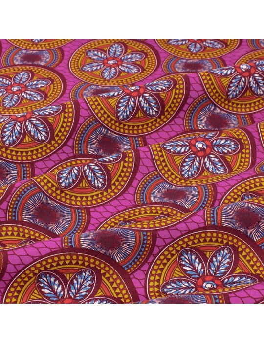 Coupon coton imprimé africain floral 50 x 150 cm fuchsia