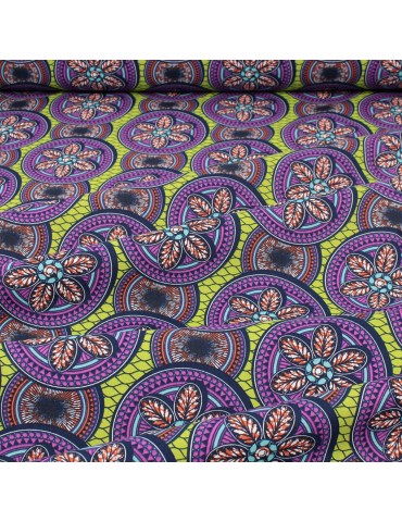 Coupon coton imprimé africain floral 50 x 150 cm vert