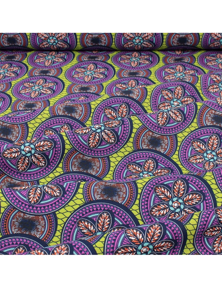 Coupon coton imprimé africain floral 50 x 150 cm vert Coupon coton imprimé africain floral 50 x 150 cm vert