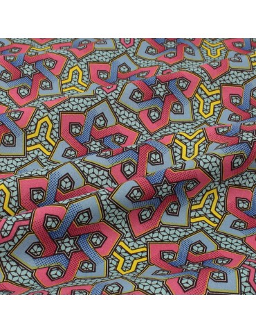 Coupon coton imprimé africain géométrique 50 x 150 cm bleu clair