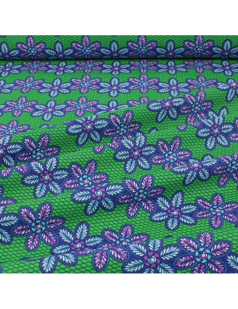 Coupon coton imprimé africain floral 50 x 150 cm vert Coupon coton imprimé africain floral 50 x 150 cm vert