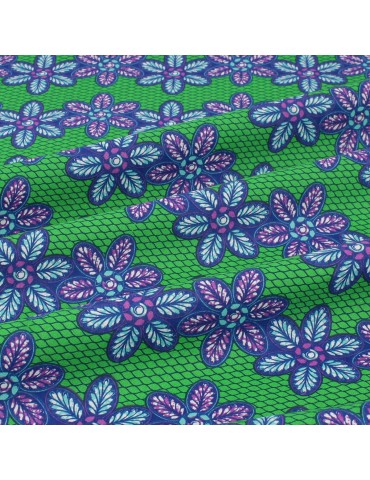 Coupon coton imprimé africain floral 50 x 150 cm vert
