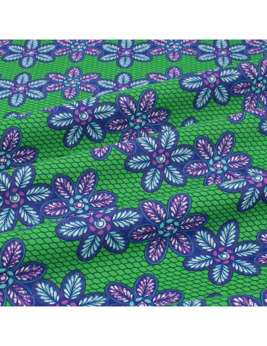 Coupon coton imprimé africain floral 50 x 150 cm vert