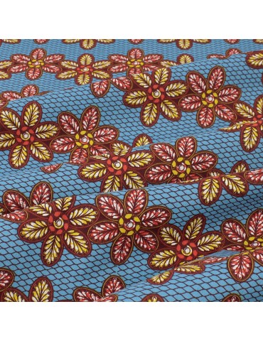 Coupon coton imprimé africain floral 50 x 150 cm bleu