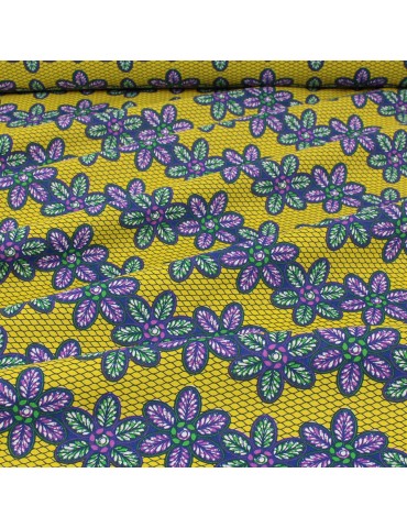 Coupon coton imprimé africain floral 50 x 150 cm jaune