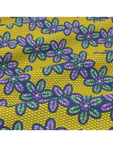 Coupon coton imprimé africain floral 50 x 150 cm jaune