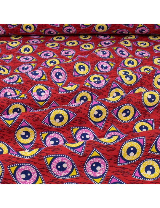 Coupon coton imprimé africain yeux 300 x 150 cm rouge