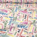 Coupon coton imprimé villes du monde multicolore 300 x 150 cm blanc Coupon coton imprimé villes du monde multicolore 300 x 150 cm blanc
