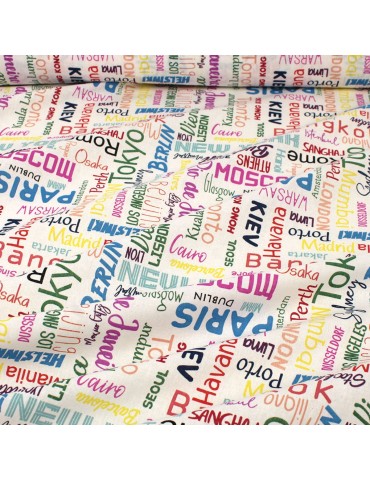 Coupon coton imprimÃ© villes du monde multicolore 300 x 150 cm blanc
