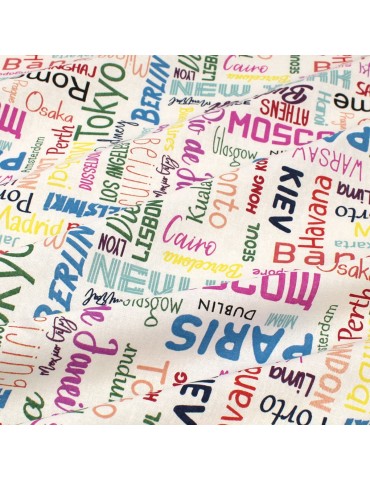 Coupon coton imprimé villes du monde multicolore 300 x 150 cm blanc