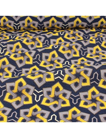 Coupon coton imprimé africain géométrique 300 x 150 cm bleu