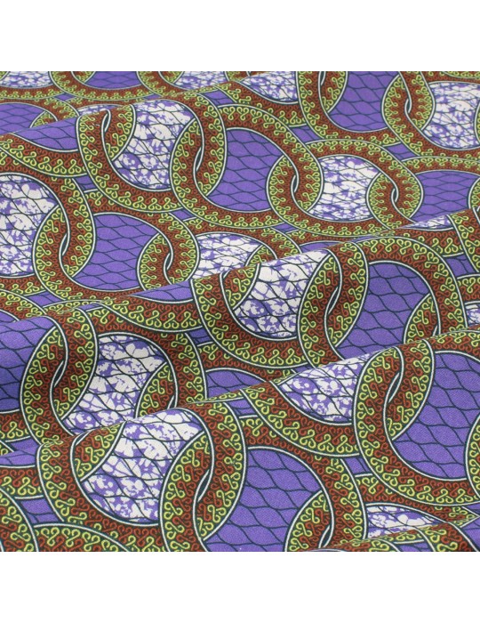 Coupon coton imprimé africain géométrique 300 x 150 cm violet
