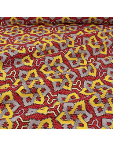 Coupon coton imprimé africain géométrique 300 x 150 cm rouge