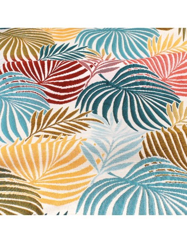 Tissu jacquard feuillage turquoise