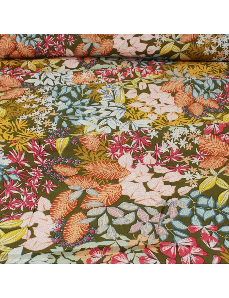 Tissu viscose maelle kaki