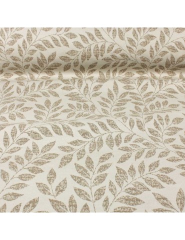 Tissu jacquard grande largeur feuillage écru