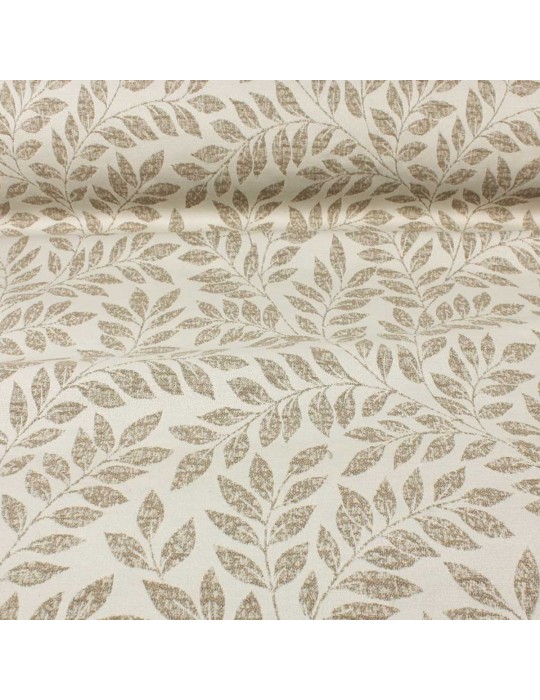 Tissu jacquard grande largeur feuillage écru