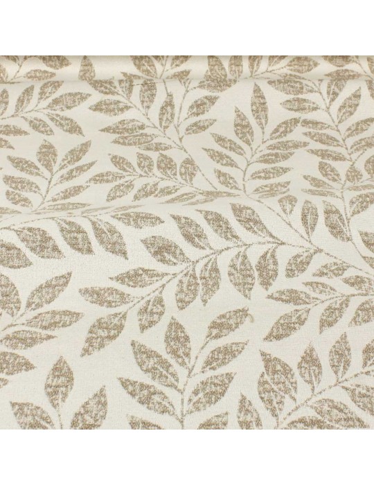 Tissu jacquard grande largeur feuillage écru