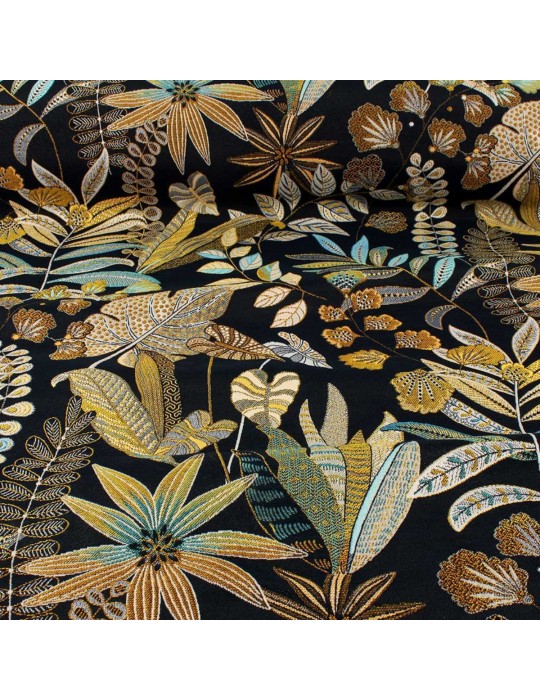 Tissu jacquard floral jouvence noir