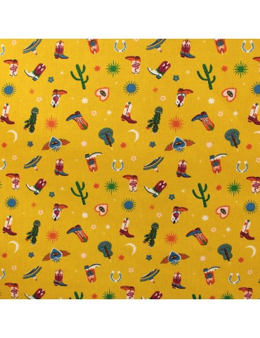 Tissu percale de coton santiags jaune