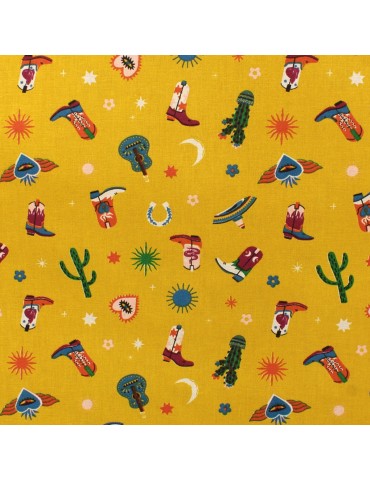 Tissu percale de coton santiags jaune