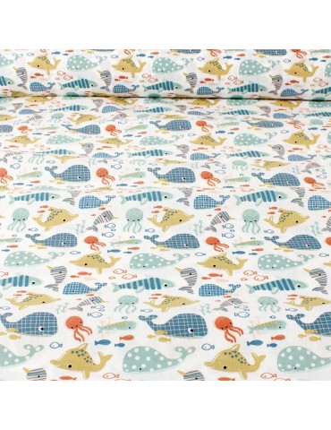 Tissu cretonne plouf blanc