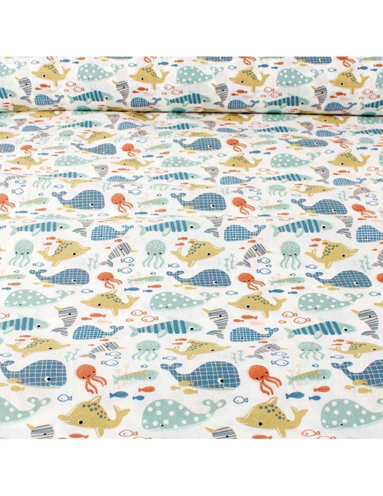 Tissu cretonne plouf blanc