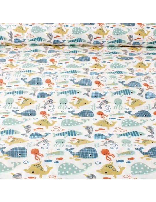 Tissu cretonne plouf blanc
