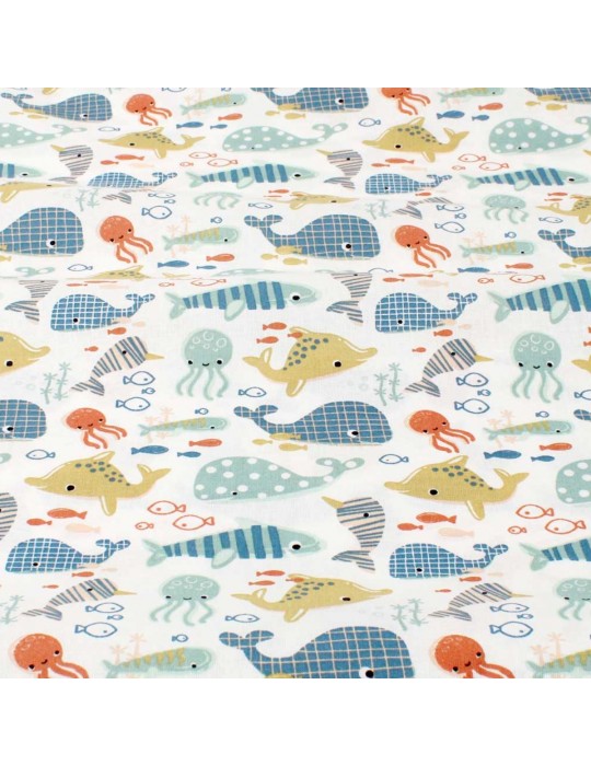 Tissu cretonne plouf blanc