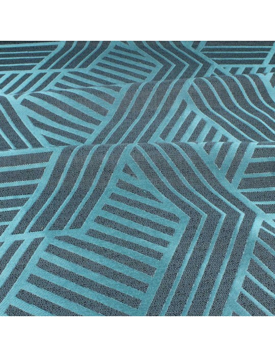 Tissu jacquard géométrique bleu