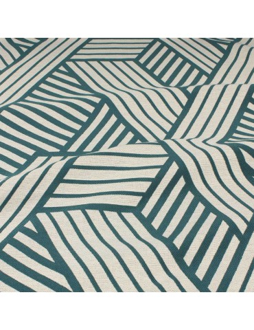 Tissu jacquard géométrique bleu paon