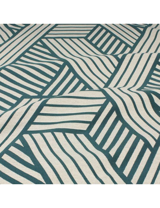 Tissu jacquard géométrique bleu paon