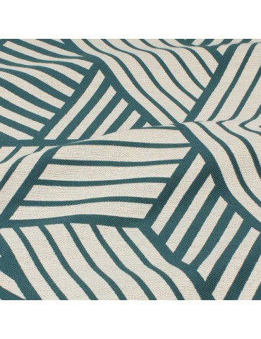 Tissu jacquard géométrique bleu paon