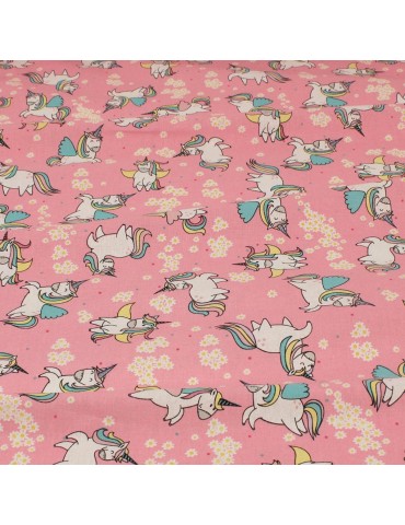 Coupon coton licorne rose 50 x 150 cm