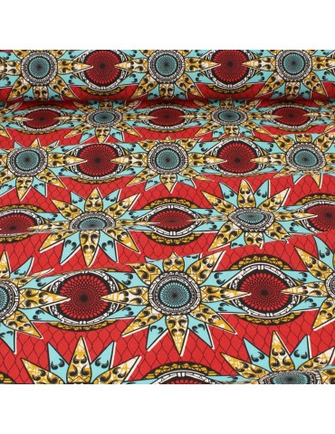 Tissu coton africain rouge/bleu