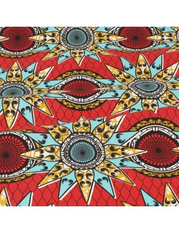 Tissu coton africain rouge/bleu