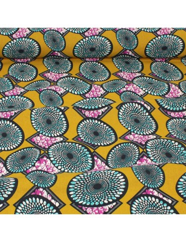 Coupon tissu africain moutarde/violet 300 x 150 cm