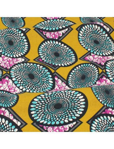 Coupon tissu africain moutarde/violet 300 x 150 cm